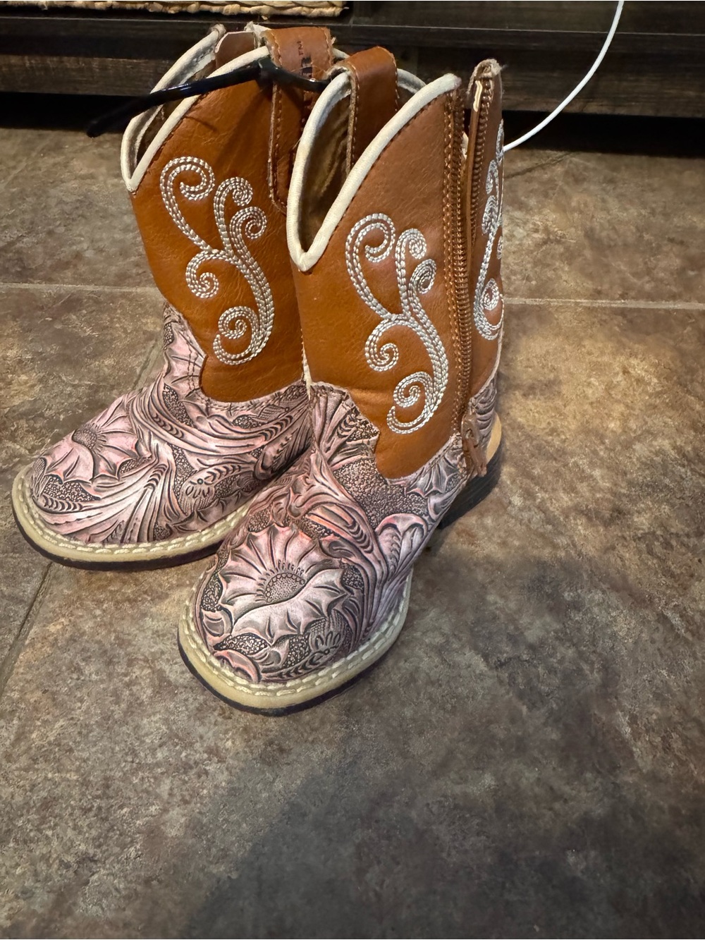 Twister Brown and Pink Floral Kids Cowboy Boots